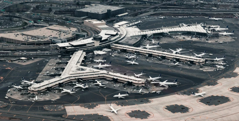 Airport terminal and aircraft stands